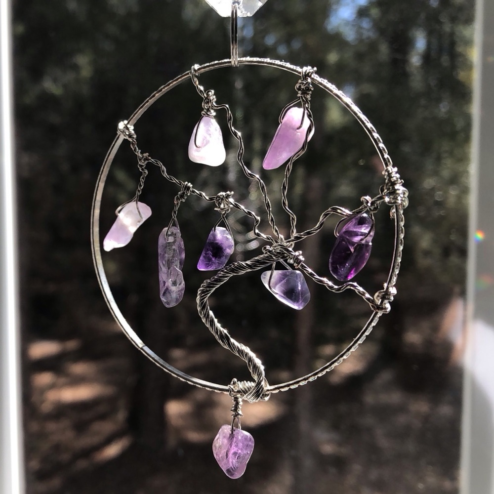 Elegant Silver and Purple Tree of Life Pendant
